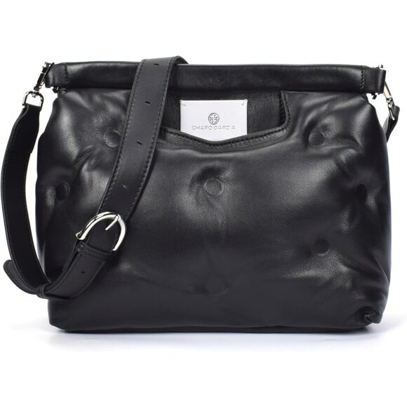Italian Leather Tote Bag Women's Crossbody Detachable Strap Zipper Compact